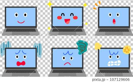 ノートパソコンのキャラクターの表情6種類セット 107129606