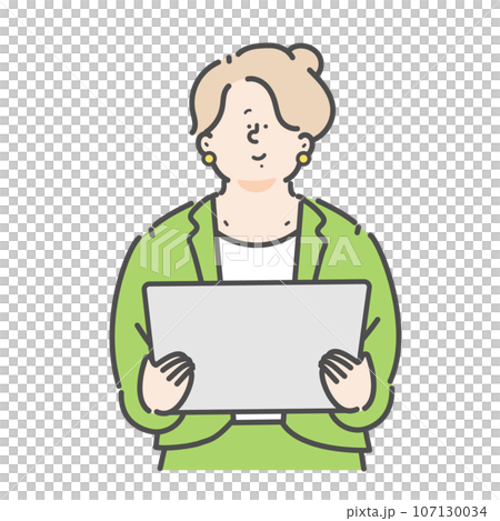 パソコンを持つ女性のビジネスパーソンのイラスト 107130034
