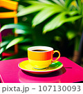 カフェのテーブルの上にあるコーヒーカップ 107130093