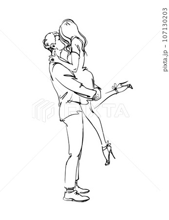 Drawing of Pair of Young Man and Woman Kissing and this is Love Inscription  on White Background. Cute Romantic Couple on Stock Vector - Illustration of  romance, colored: 108313426