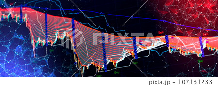 Charts of financial instruments with various type of indicators including volume analysis for professional technical analysis 107131233