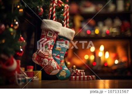 クリスマスイブに飾られた靴下:AI生成画像 クリスマスイブに飾られた靴下:AI生成画像 107131567