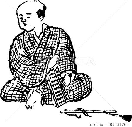 算盤を持って考える男性 算盤を持って考える男性 107131769