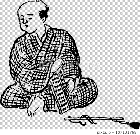 算盤を持って考える男性 算盤を持って考える男性 107131769