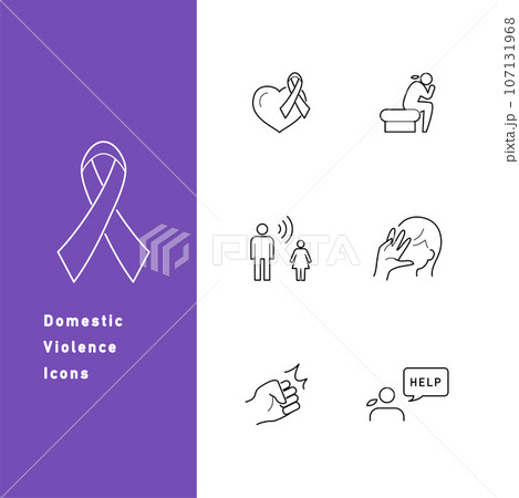 家庭内暴力とドメスティックバイオレンスのラインアイコンセット 107131968