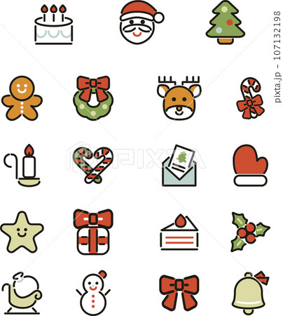 クリスマス　アイコン　ピクトグラム　あしらい　絵文字　シンプル　線　かわいい　ミニイラスト素材セット 107132198