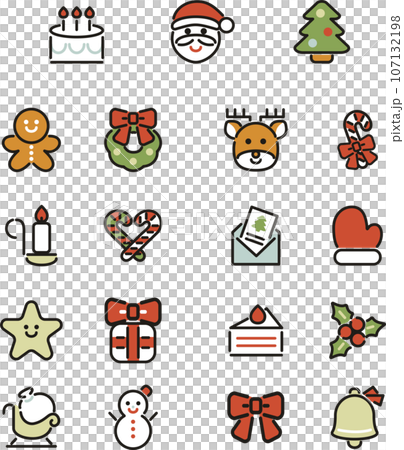 クリスマス　アイコン　ピクトグラム　あしらい　絵文字　シンプル　線　かわいい　ミニイラスト素材セット 107132198