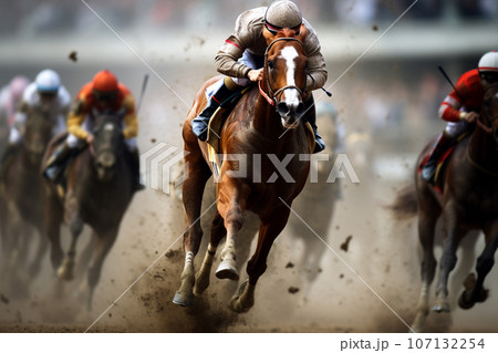 力強く走る競走馬：AI生成画像 107132254