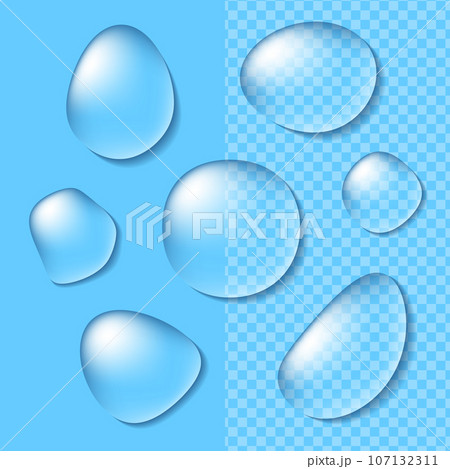 水滴をイメージした透明な素材のバリエーション(背景が透けて見える)ベクターイラストセット 水滴をイメージした透明な素材のバリエーション(背景が透けて見える)ベクターイラストセット 107132311