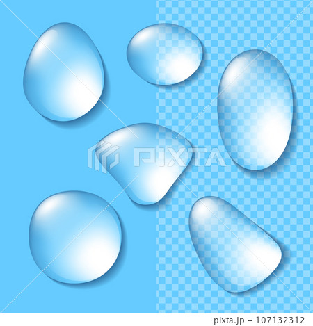 水滴をイメージした透明な素材のバリエーション(背景が透けて見える)ベクターイラストセット 水滴をイメージした透明な素材のバリエーション(背景が透けて見える)ベクターイラストセット 107132312