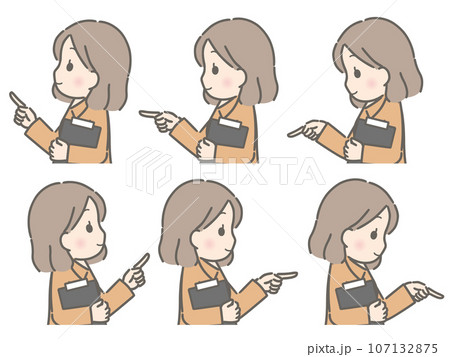 色々な方向を指さす若い女性(横向き、私服) 色々な方向を指さす若い女性(横向き、私服) 107132875