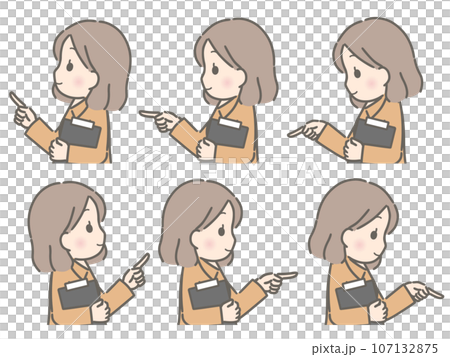 色々な方向を指さす若い女性(横向き、私服) 色々な方向を指さす若い女性(横向き、私服) 107132875