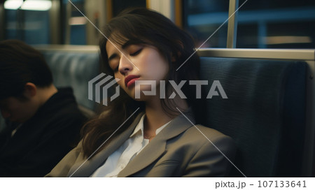 電車の中で眠る女性 電車の中で眠る女性 107133641