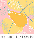 Abstract botanical illustraion of pear with stripes and dots 107133919