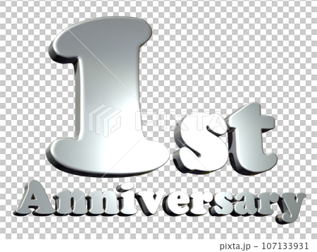 3DCG文字「1st Anniversary/1周年」シルバー,銀 107133931