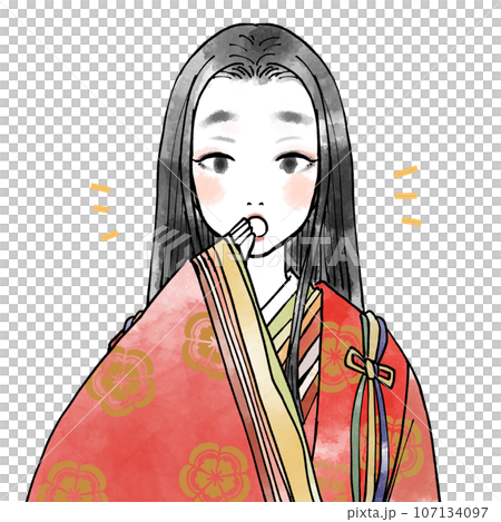 A female aristocrat from the Heian period with a surprised expression 107134097