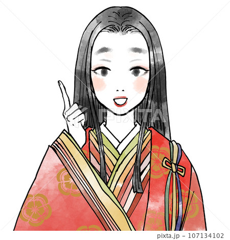 指さしポーズをする平安時代の女性貴族 107134102