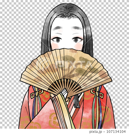 A female aristocrat from the Heian period who covered her face with a fan. 107134104