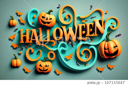 Halloween text shape like pumpkin  Halloween text shape like pumpkin  107135687