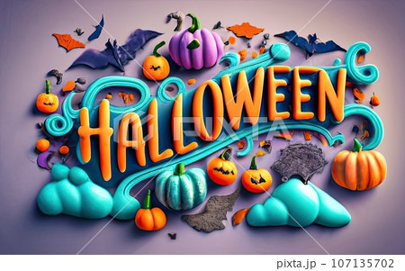 Halloween text shape like pumpkin Halloween text shape like pumpkin 107135702
