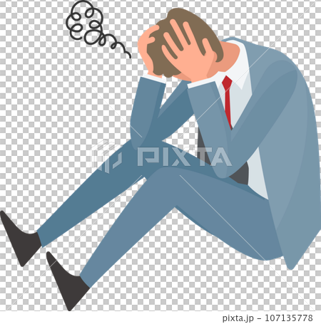 Businessman sitting down and scratching his head Businessman sitting down and scratching his head 107135778