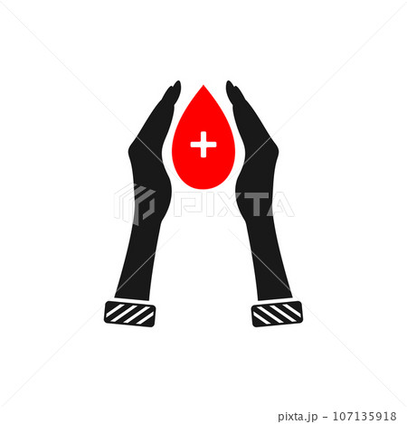 Blood Donation Icon. With Hand and Water Drop Symbols. Editable Flat Vector Illustration. 107135918