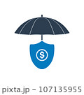 Financial Insurance Icon. With Dollar, Umbrella and Shield Symbols. Editable Flat Vector Illustration. 107135955
