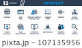 Internet Icon Set. Collection of Internet Connection, Website, Web Page, ISP, Social Network, Cyber Security, Domain Name and More Icons. Editable Flat Vector Illustration. 107135956