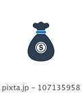 Money Bag Icon. With Fund and Dollar Symbols. Editable Flat Vector Illustration. 107135958