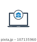 Online Banking Icon. With Bank and Laptop Symbols. Editable Flat Vector Illustration. 107135960