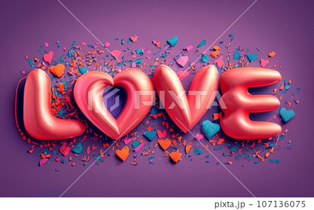 Love text with red heart 107136075