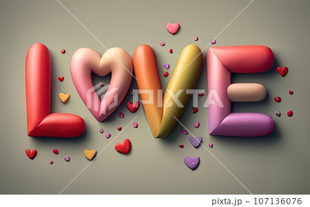 Love text with red heart 107136076