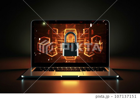 Online security. Laptop with digital padlock.のイラスト素材 [107137151] - PIXTA