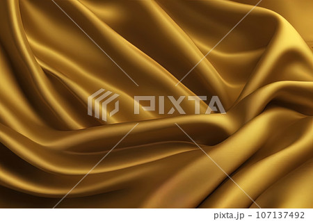 Three dimensional render textile of golden yellow wavy pattern. 107137492