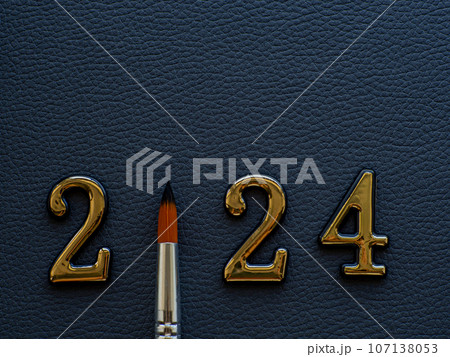 2024 on gray background with paint brush instead zero 2024 on gray background with paint brush instead zero 107138053