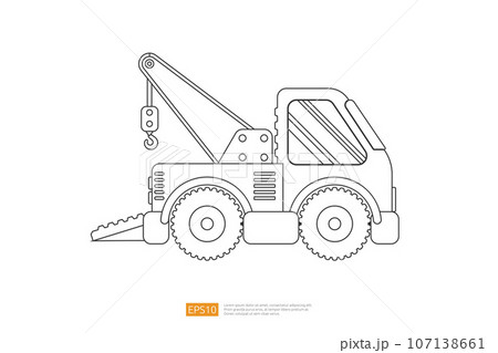 Line wrecker truck vector illustration on white background. Isolated tow car vehicle. flat cartoon recovery Truck 24 hour Tow Service icon. Coloring Page Book cartoon for Kids Line wrecker truck vector illustration on white background. Isolated tow car vehicle. flat cartoon recovery Truck 24 hour Tow Service icon. Coloring Page Book cartoon for Kids 107138661