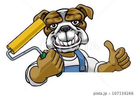Bulldog Painter Decorator Paint Roller Mascot Man Bulldog Painter Decorator Paint Roller Mascot Man 107139266
