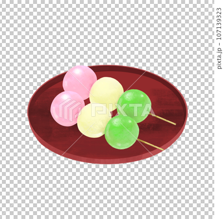 Illustration of Japanese sweets, three-colored dango Illustration of Japanese sweets, three-colored dango 107139323