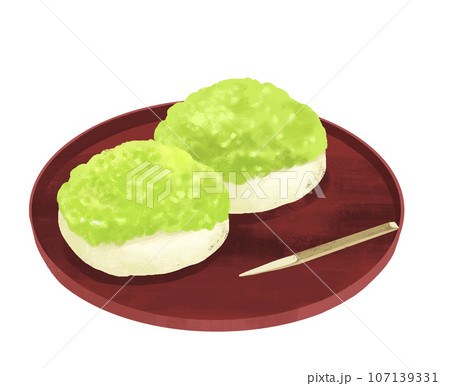 Japanese sweets illustration Zunda mochi - Stock Illustration