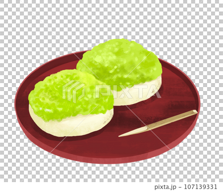 Japanese sweets illustration Zunda mochi Japanese sweets illustration Zunda mochi 107139331