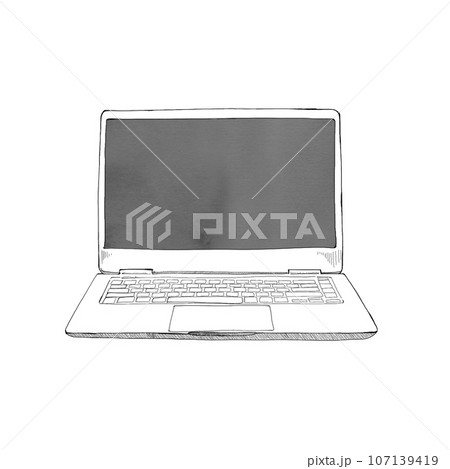ノートパソコンの手描きイラスト 107139419