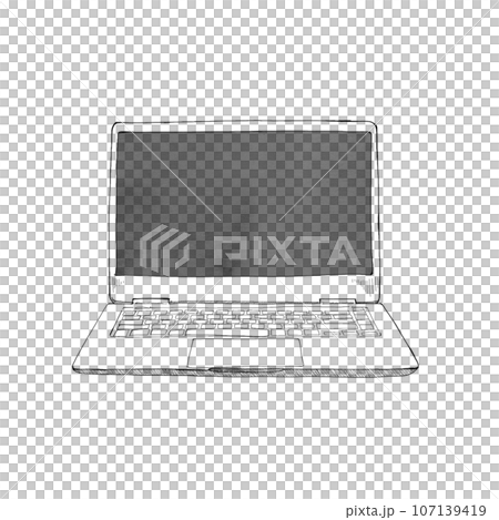 ノートパソコンの手描きイラスト 107139419