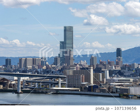 あべのハルカスと木津川に架かる千本松大橋 あべのハルカスと木津川に架かる千本松大橋 107139656