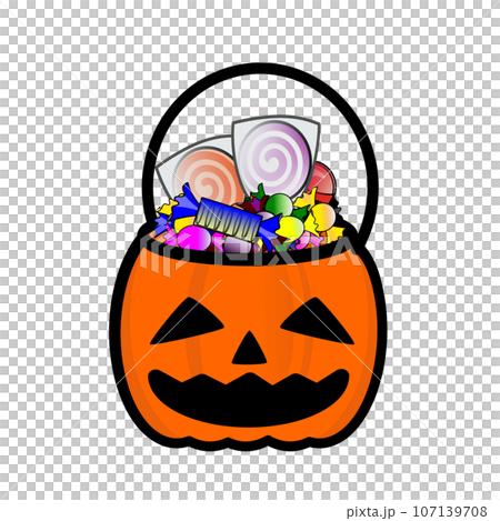 キャンディーの詰まったハロウィーンバケツのイラスト 107139708