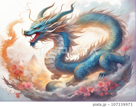 龍イラスト japanese dragon zodiac illustrationのイラスト素材 [107139973