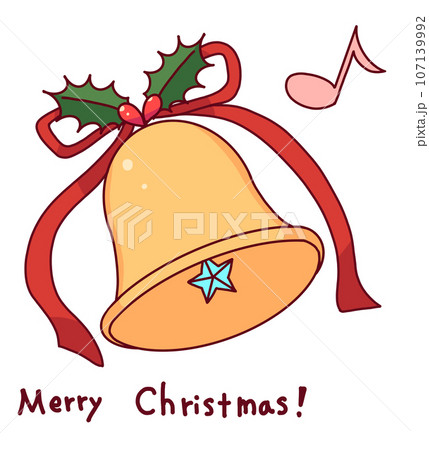 音符とリボンがついたクリスマスベルのイラスト(文字有り) 音符とリボンがついたクリスマスベルのイラスト(文字有り) 107139992