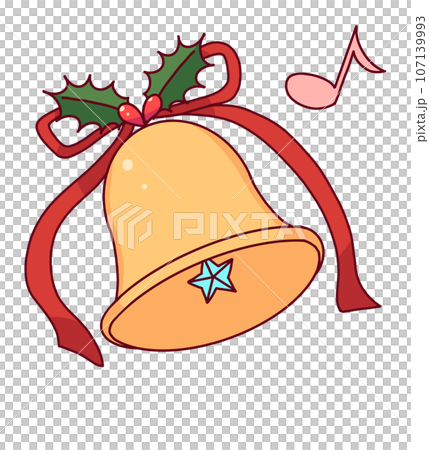 Illustration of Christmas bells with musical notes and ribbons Illustration of Christmas bells with musical notes and ribbons 107139993