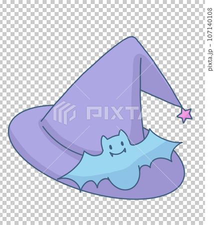 コウモリと紫色の魔女の帽子のイラスト 107140108