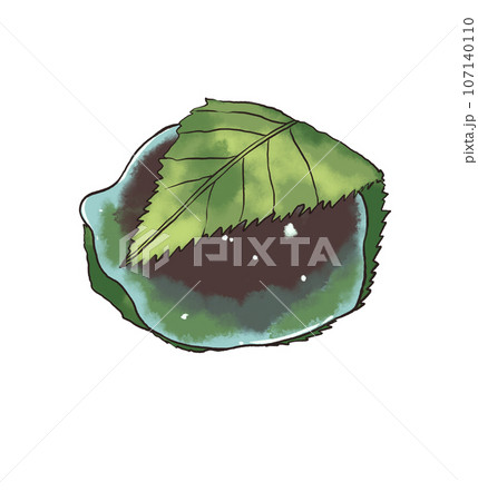 葉に包まれた葛餅の絵 葉に包まれた葛餅の絵 107140110