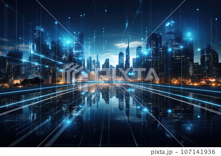 Intelligence smart city, cyberspace and innovation concept. Generative AI 107141936